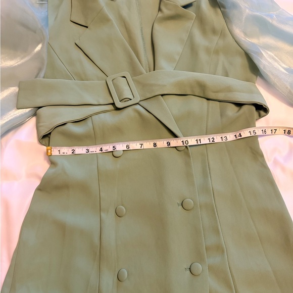 Sage Green Belted Blazer Dress w/ Sheer Sleeves – Size M (NWT) - Picture 5 of 7